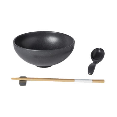 Miska|ramen, lžička, odkladač na hůlky pr.19cm|1L, PACIFICA, šedá (tmavě), set  (ZCF-XOSS02-SEE)